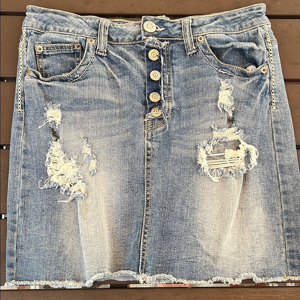 Distressed Denim Skirt